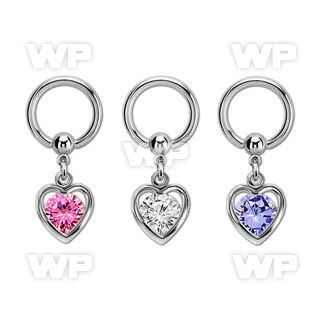 bcrgz419 316l steel ball closure ring 1.6mm w dangling heart w cz