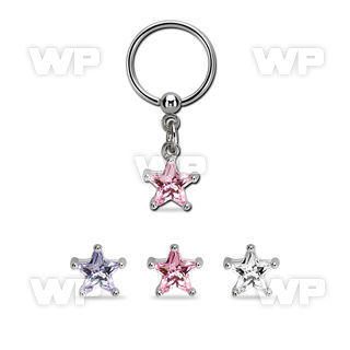 bcrszs6 steel bcr w dangling 6mm prong set star shaped cz stone 