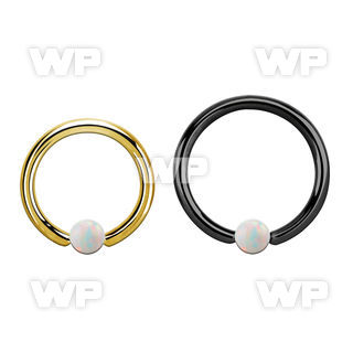 bcrt12o4 black or gold steel ball closure ring 12g 4mm opal ball