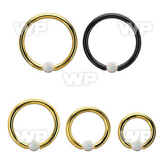bcrt14o3 black or gold steel ball closure ring 14g 3mm opal ball
