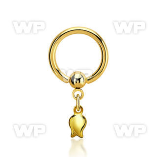 bcrtg767 gold steel ball closure ring, 14g dangling tulip 