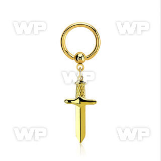 bcrtg768 gold plated steel ball closure ring 14g w dagger