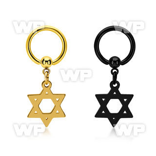 bcrtgdsr pvd plated 316l steel ball closure ring 14g w david star