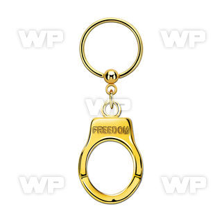 bcrts765 pvd plated steel ball closure ring w dangling handcuff