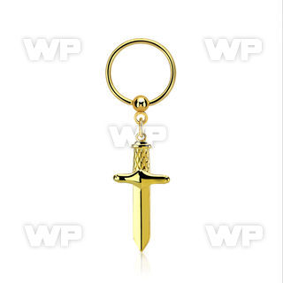 bcrts768 gold plated steel ball closure ring 16g w dagger
