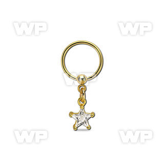 bcrtsz8 gold steel ball closure ring w dangling star cz stone 