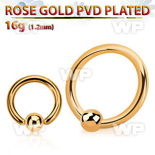 bcrtte rose gold plated 316l steel ball closure ring w 3mm ball