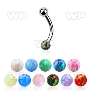 bne1op 316l steel eyebrow banana w a 3mm synthetic opal ball