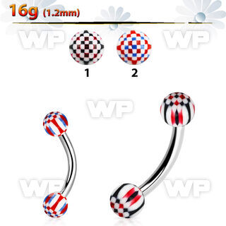 bnedxu steel eyebrow banana w 3mm balls w checker pattern