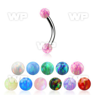 bneop3 surgical steel eyebrow banana w 3mm synthetic opal balls