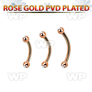 bnett2c rose gold plated steel eyebrow banana w 3mm jewel balls