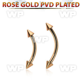bnettn25 rose gold steel eyebrow banana w 2 2.5mm cones