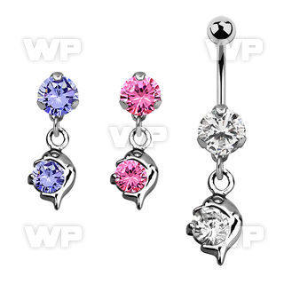 bnrz10 casted steel cz belly banana w small dolphin design w cz