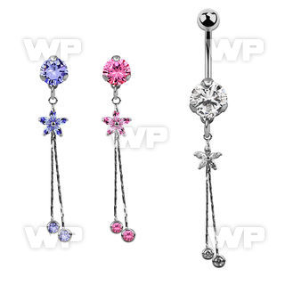 bnrz364 casted steel cz belly banana w flower design  prong set