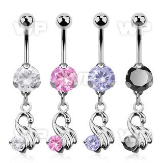bnrz375 casted steel cz belly banana w little swan w round cz