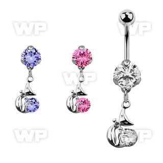 bnrz378 casted steel cz belly banana w lady cat design round cz