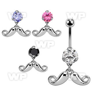 bnrz519 casted steel cz belly banana w happy mustache design