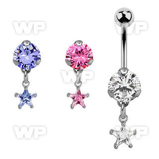 bnrzs6 casted steel cz belly banana w 6mm prong set star cz 