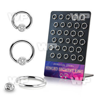 board w 30 steel ball closure ring 14g w 3mm clear cz