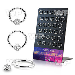 board w 30 steel ball closure ring 16g w 3mm clear cz