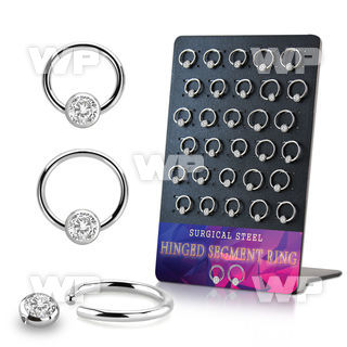 board w 30 steel ball closure ring 16g w 4mm clear cz