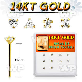 box w 12 14kt gold bend it nose studs w mixed shape czs