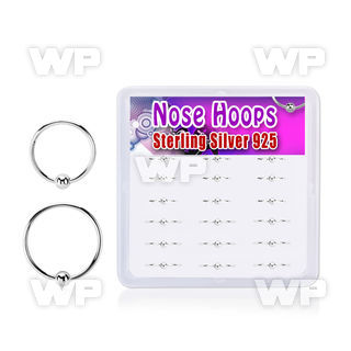 box w 18 pcs. of 925 silver nose hoops w a single ball