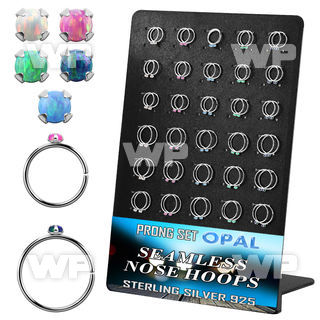 brnhm30 board w 60 silver seamless nose hoop 2mm synthetic opal