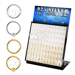 brnhmx32 board w silver fake septum rings w 18k gold plated