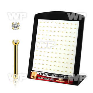 brs124 display w gold plated steel nose bones w 1.5mm clear czs