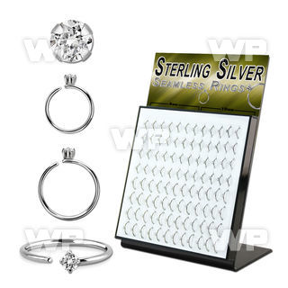 brselz1 display w 316l steel seamless ring 20g w clear cz