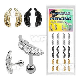 bxtrg1 box steel gold black steel tragus piercings w feather