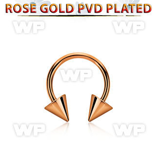cbettcn5 rose gold pvd plated steel circular barbell w 5mm cones