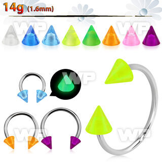 cbglcn5l xxl steel circular barbell 14g 5mm glow in the dark cone