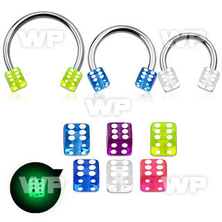 cbgldi5l xxl steel circular barbell 14g 5mm glow in the dark dice