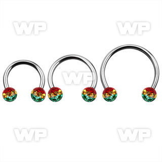cbmfr6l xxl steel cbr, 14g w 6mm ball w rasta color stripes