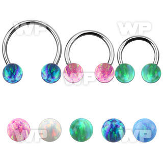 cbmop8l xxl steel circular barbell, 14gw 8mm synthetic opal ball