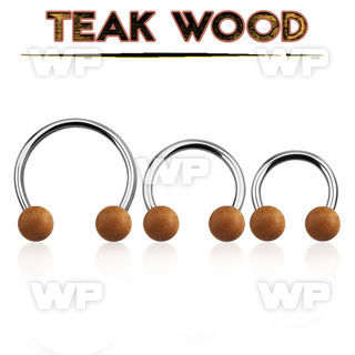 cbmte8l xxl steel circular barbell, 14g w 8mm teak wood balls
