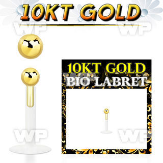 clear bio flex labret with push in 2.5mm 10kt gold ball