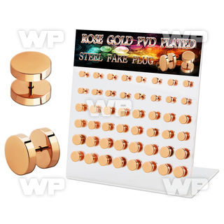 dacb213 display w 48 pcs of rose gold steel fake plug no o ring