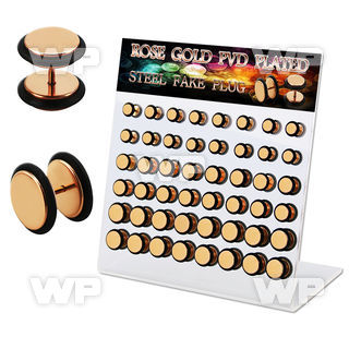 dacb216 display w 48 pcs of rose gold steel fake plug w o ring