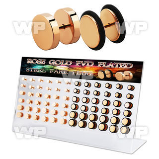 dacb217 display w 72 pcs of rose gold steel fake plug