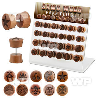 dacb218 display w 24 pcs of assorted logo wood fake plugs