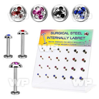 dacb227 steel internall labret multi crystals tri star flat top