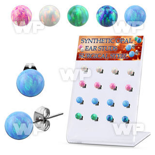 dacb228 display w 16 steel ear studs w synthetic opal ball 