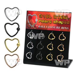 dacb231 board w pvd plated steel heart shaped ball closure rings