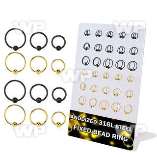 dbedr5 board w black gold 316l steel fixed bead ring 20g