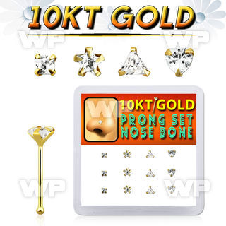 dginb13 box w 10kt gold nose bones w 3 mm special shape cz tops