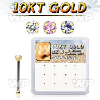 dginb23 box w 10kt gold nose bones w 1.25mm round cz 