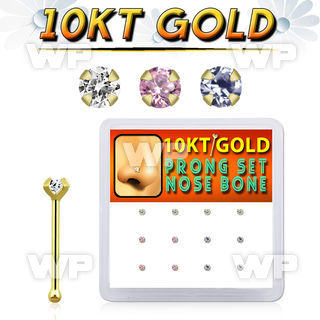 dginb4 10kt gold nose bone with 1.5mm prong round cz stone